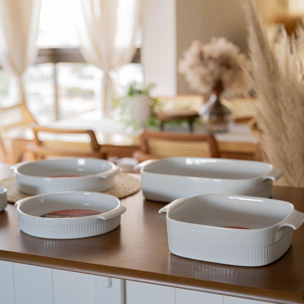 Travessa Redonda Em Porcelana Assar E Servir 21X4,5Cm Germer Branco - 4