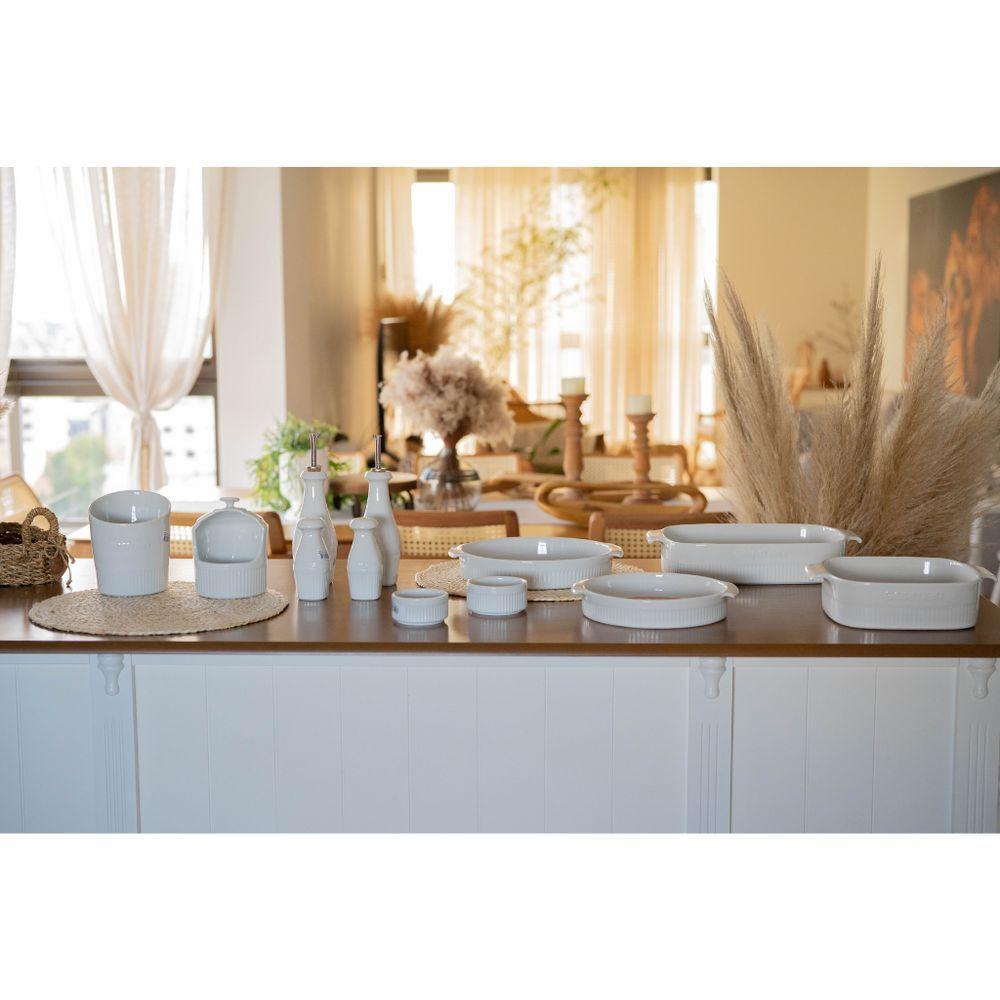 Travessa Redonda Em Porcelana Assar E Servir 21X4,5Cm Germer Branco - 6