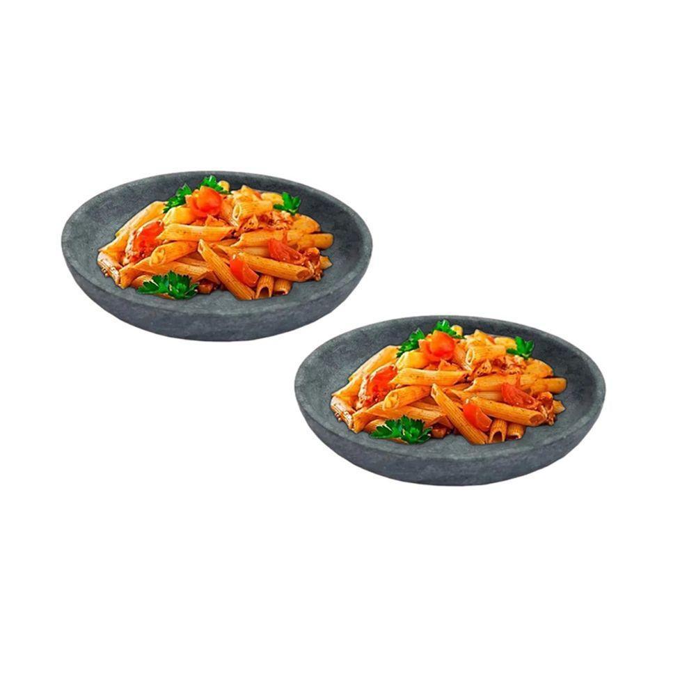 Kit 2 Pratos Fundo Para Massa Em Pedra Sabão Borda Alta 23Cm - 3