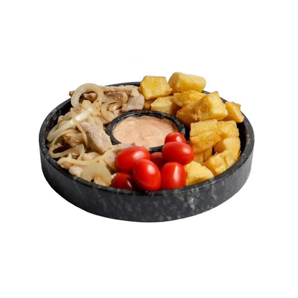Prato Com Molheira Servir Porção Carnes Pedra Sabão P 22Cm - 1