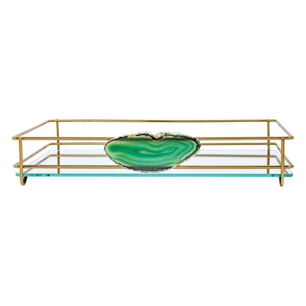 Bandeja Hara Fence Ágata Dourada 15X25 Cm Cor:Verde - 1