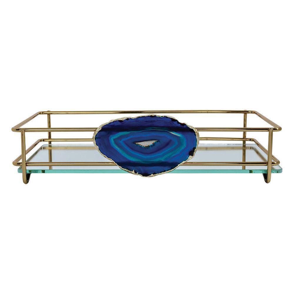 Bandeja Hara Fence Ágata Dourada 15X25 Cm Cor:Azul - 1