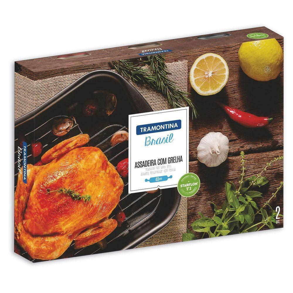Assadeira Com Grelha Alumínio Com Revestimento Antiaderente Starflon Grafite 34 Cm 4,9l - 2