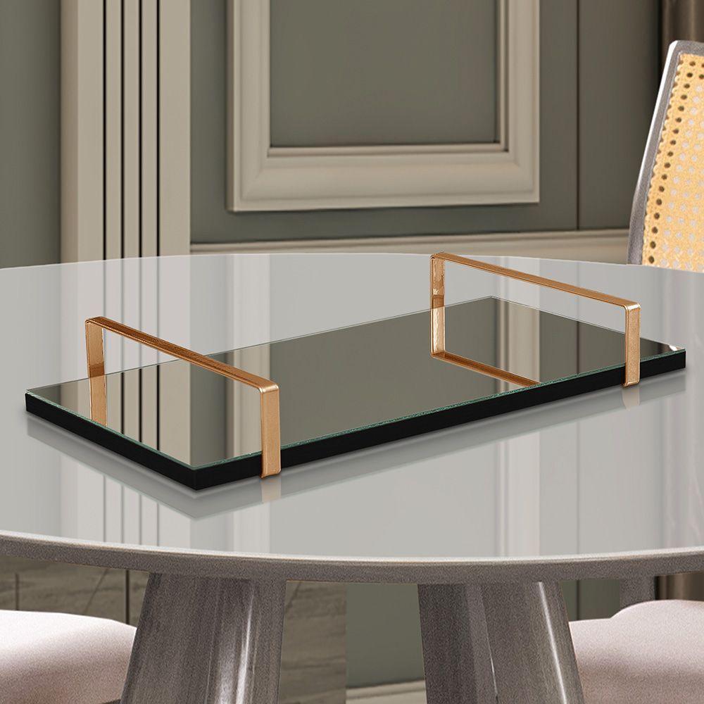 Bandeja Espelhada 25x50cm Borda Infinita Preta Com Alça Cobre - 3