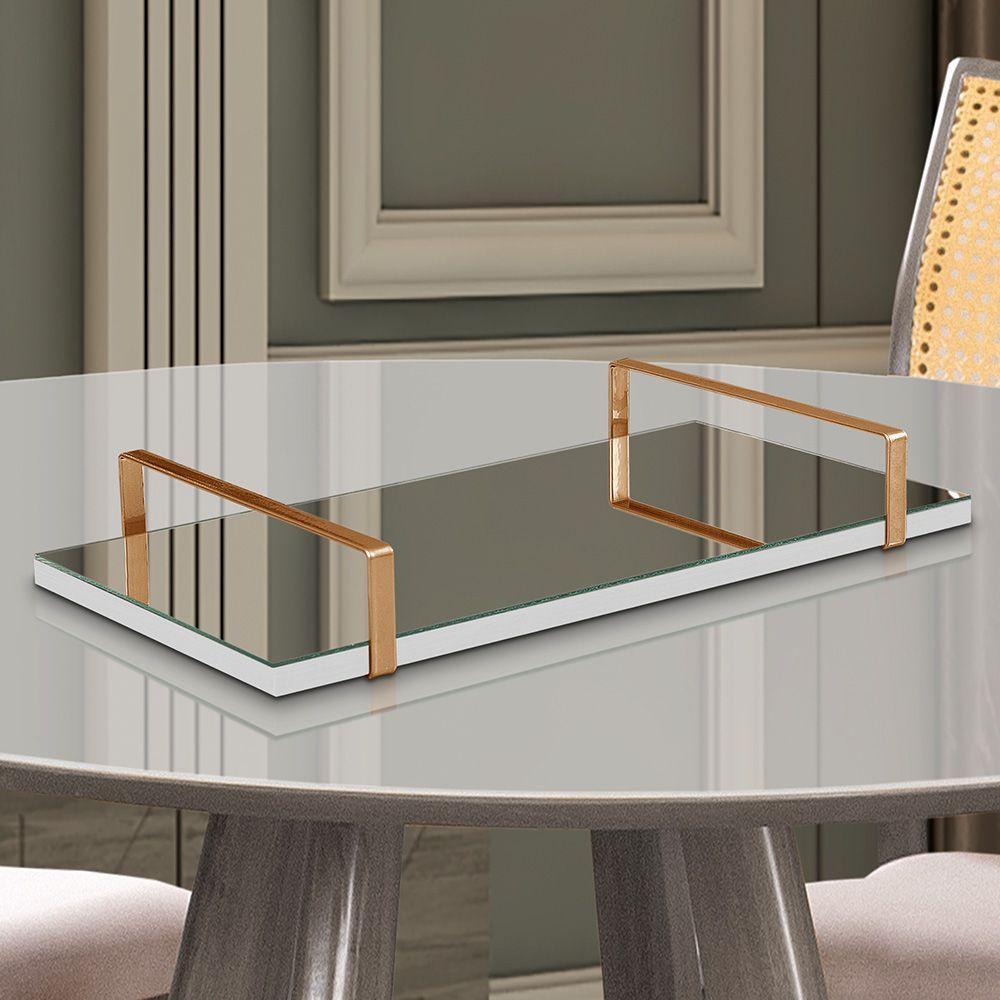 Bandeja Espelhada 25x50cm Borda Infinita Branca Com Alça Cobre - 3