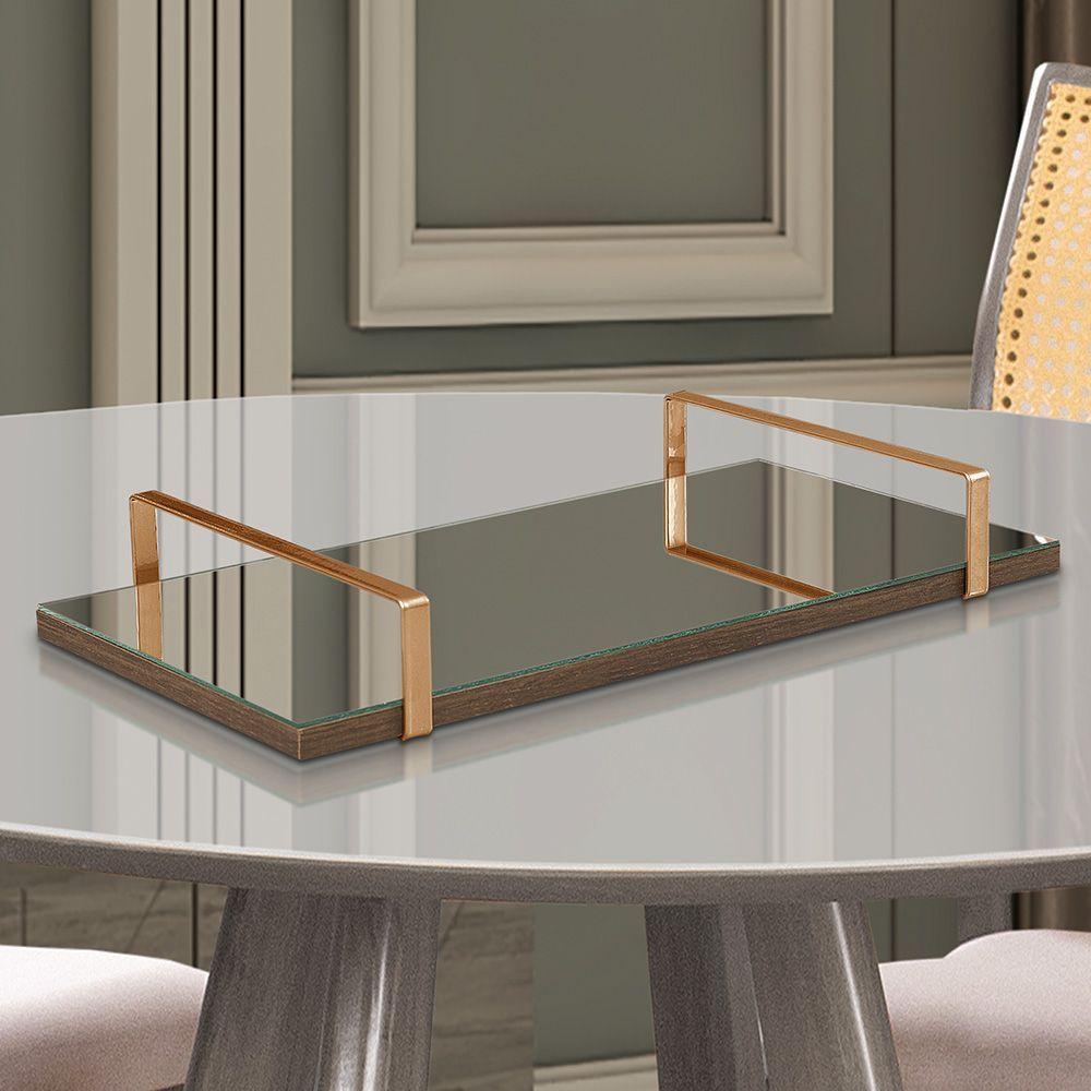 Bandeja Espelhada 25x50cm Borda Infinita Castanho Com Alça Cobre - 4