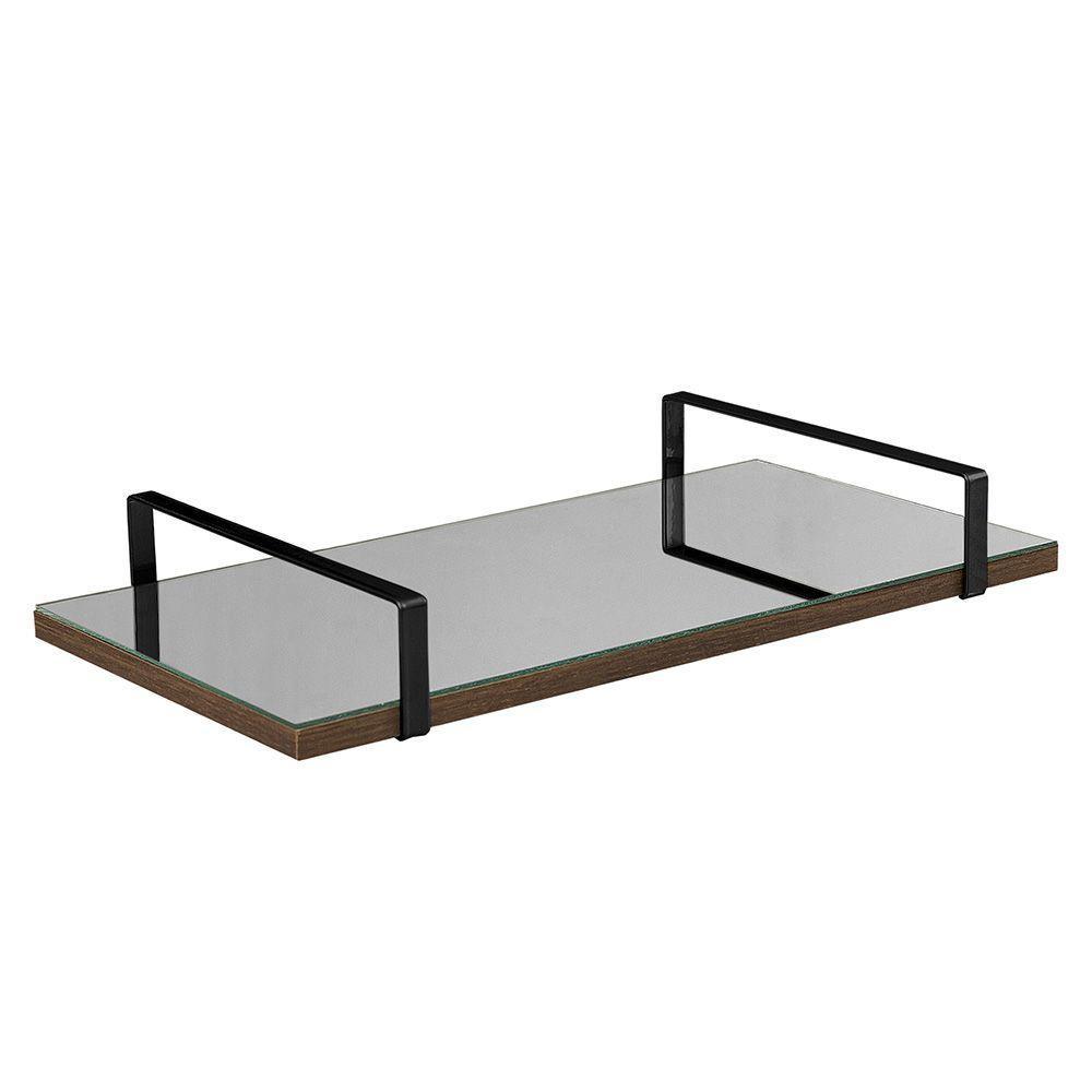 Bandeja Espelhada 25x50cm Borda Infinita Castanho Com Alça Preta - 1