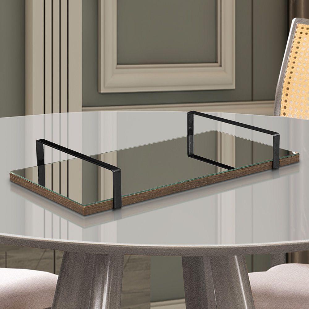 Bandeja Espelhada 25x50cm Borda Infinita Castanho Com Alça Preta - 3