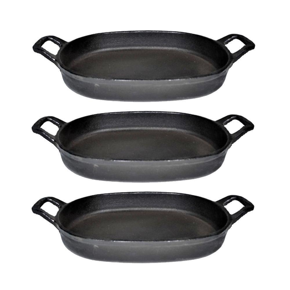 Kit 3 Assadeira De Ferro Lisa Oval Alça Ferro St 35x24cm - 1