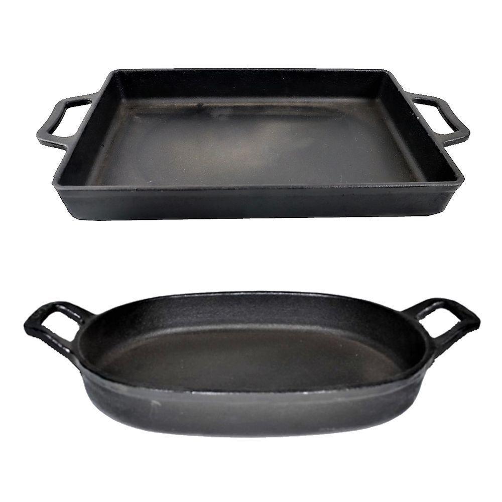 Kit 2 Assadeira E Alça Ferro Fundido Retangular E Oval - 1