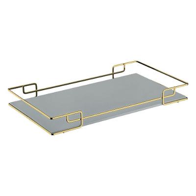 Bandeja Multiuso Luana Tampo Couríssimo Cinza 37X57 Dourada
