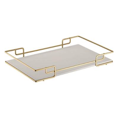 Bandeja Multiuso Luana Tampo Couríssimo Bege 30X40 Dourada