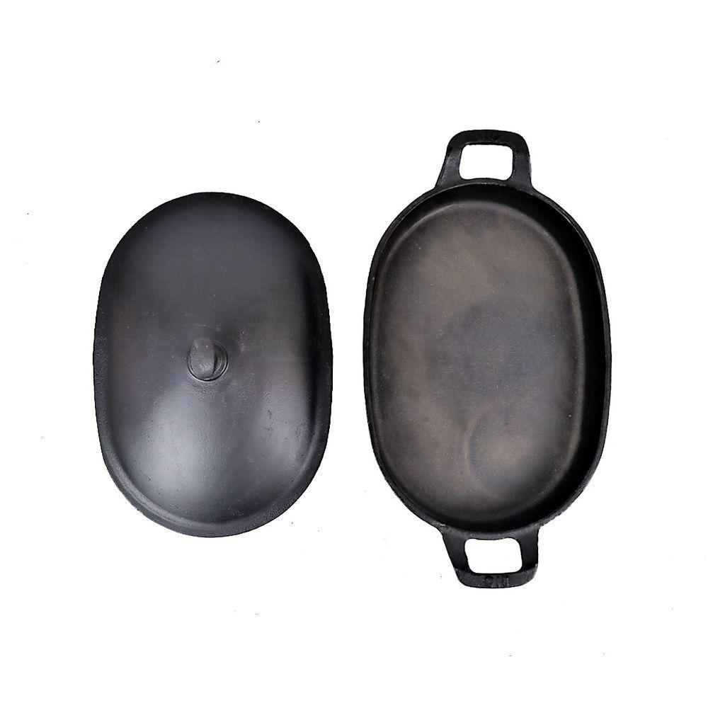 Assadeira De Ferro Lisa Oval Alça Ferro Com Tampa 35X24Cm - 1
