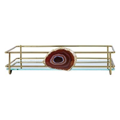 Bandeja Hara Fence Ágata Dourada 10X20 Cm Cor:Marrom