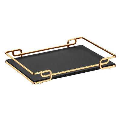 Bandeja Multiuso Luana Tampo Couríssimo Preto 30X40 Dourada