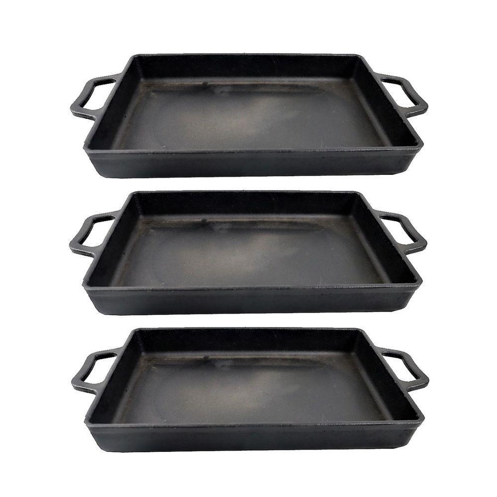 Kit 3 Assadeira De Ferro Lisa Retangular Alça Ferro 40x26cm - 1