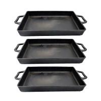 Kit 3 Assadeira De Ferro Lisa Retangular Alça Ferro 40x26cm - 1