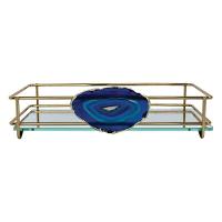 Bandeja Hara Fence Ágata Dourada 10X20 Cm Cor:Azul - 1