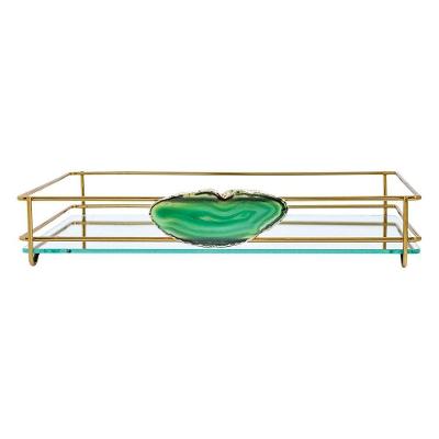 Bandeja Hara Fence Ágata Dourada 10X20 Cm Cor:Verde