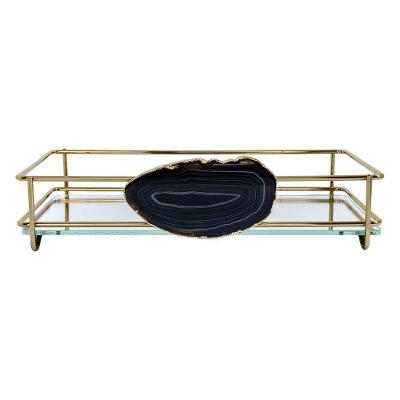 Bandeja Hara Fence Ágata Dourada 10X20 Cm Cor:Preto
