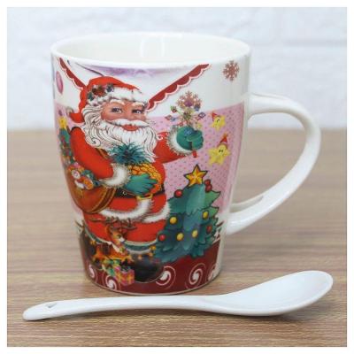 Caneca De Natal Papai Noel Com Colher Em Cerâmica 300ml