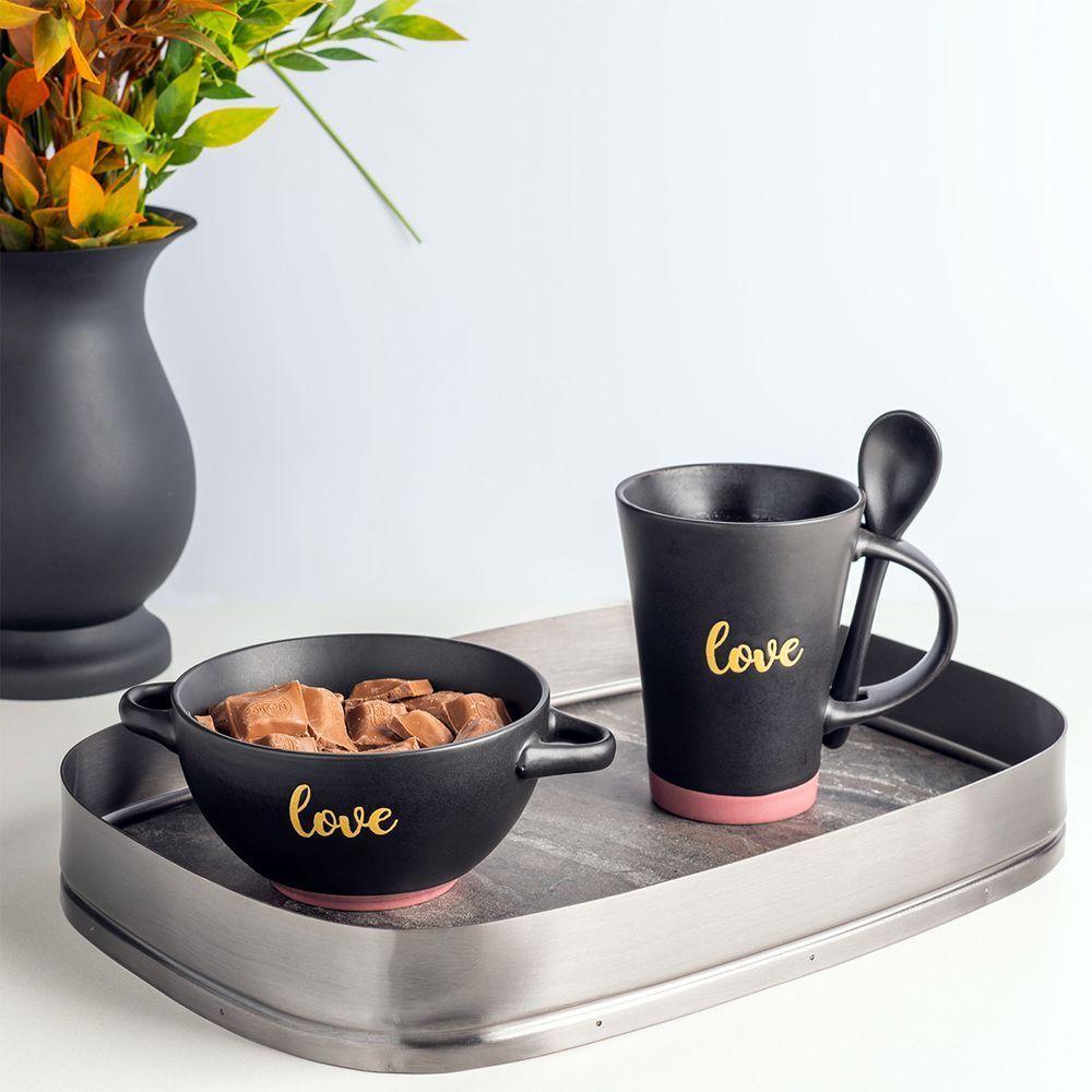 Caneca De Cerâmica Love Preta 310ml Com Colher - 4