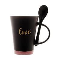 Caneca De Cerâmica Love Preta 310ml Com Colher - 3