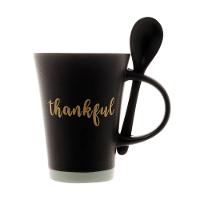 Caneca De Cerâmica Thankful Preta 310ml Com Colher - 1