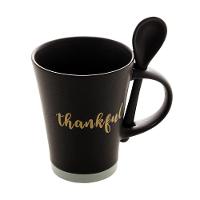 Caneca De Cerâmica Thankful Preta 310ml Com Colher - 2