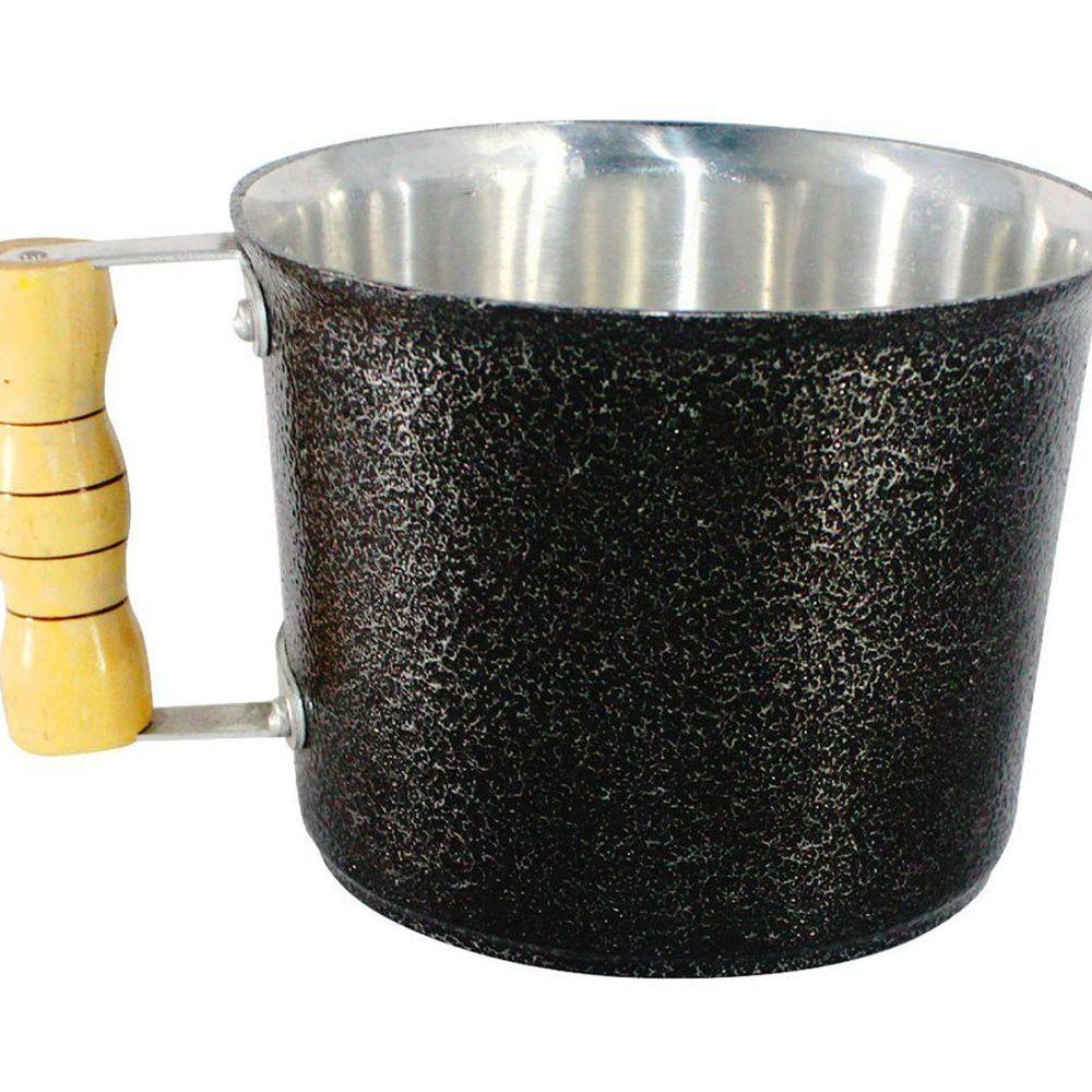 Canecão de Alumínio Fundido Craqueado Cabo Madeira Preto - 1