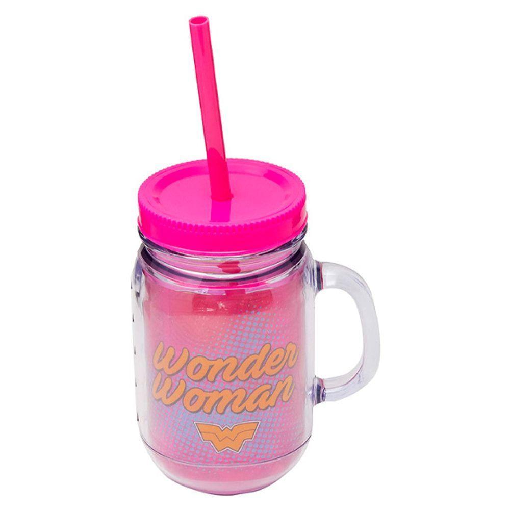 Caneca De Plástico Com Canudo Mulher Maravilha Tasco Inport - 1