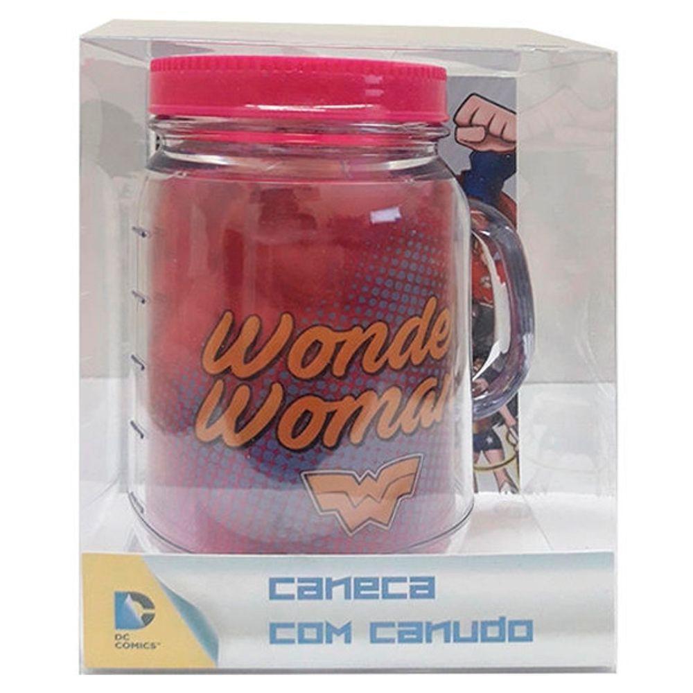 Caneca De Plástico Com Canudo Mulher Maravilha Tasco Inport - 2