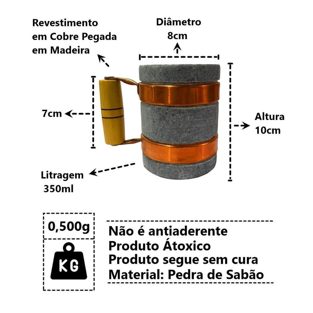 Kit 2 Canecas Alça De Cobre Pedra Sabão Chopp Cerveja 350ml - 2