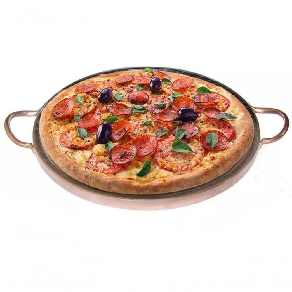 Forma De Pedra Sabão Para Pizza 42 Cm Alças De Cobre Curada - 1