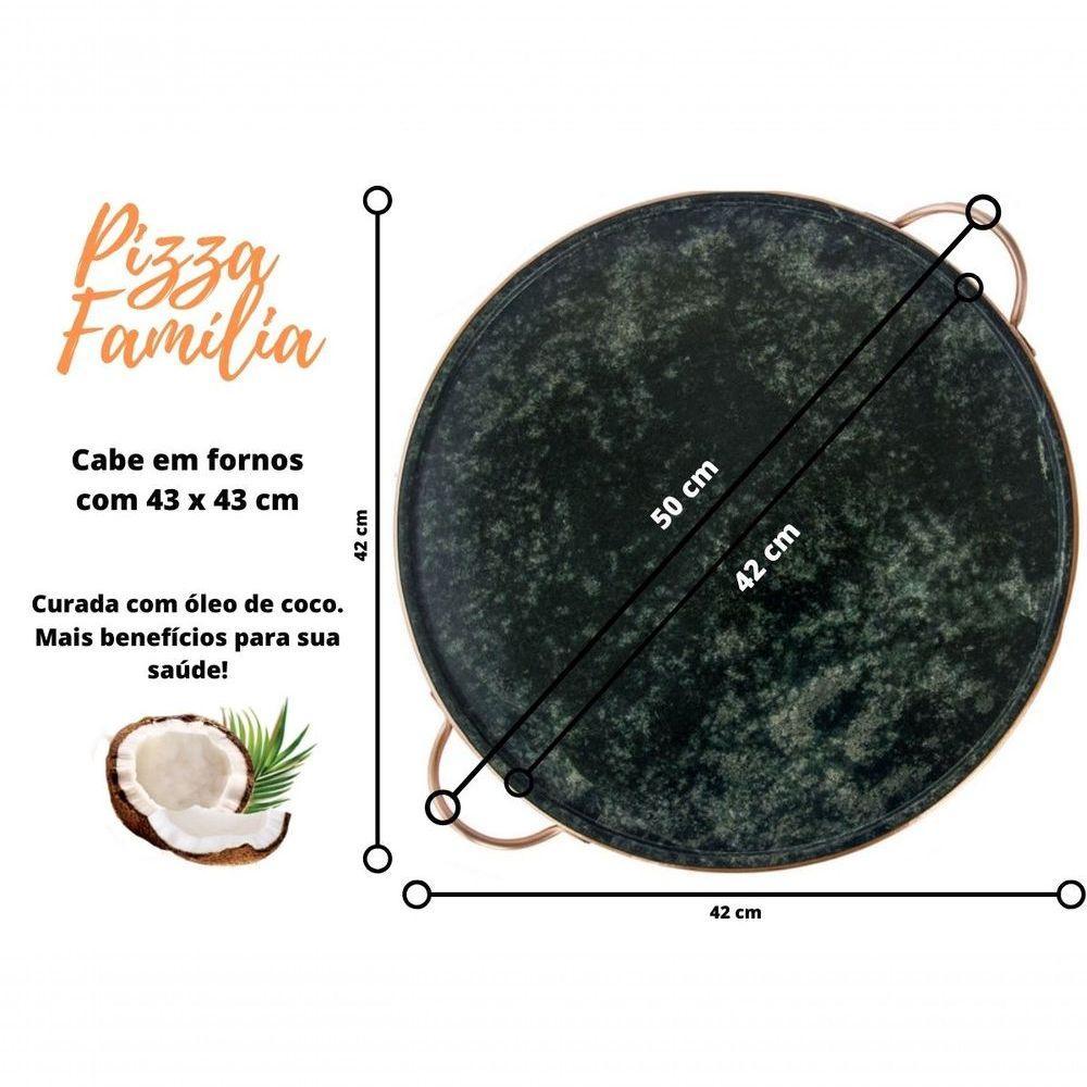 Forma De Pedra Sabão Para Pizza 42 Cm Alças De Cobre Curada - 3