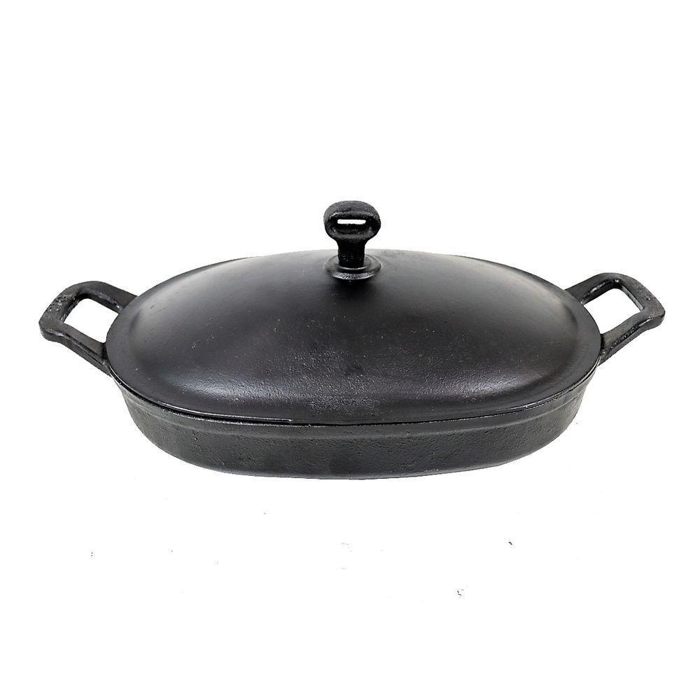 Assadeira De Ferro Lisa Oval Alça Ferro Com Tampa 35x24cm - 1