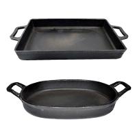 Kit 2 Assadeira E Alça Ferro Fundido Lisa Retangular E Oval. - 1