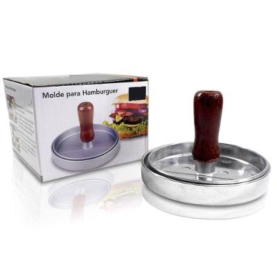 Forma Para Hamburguer Em Metal Com Cabo De Madeira
