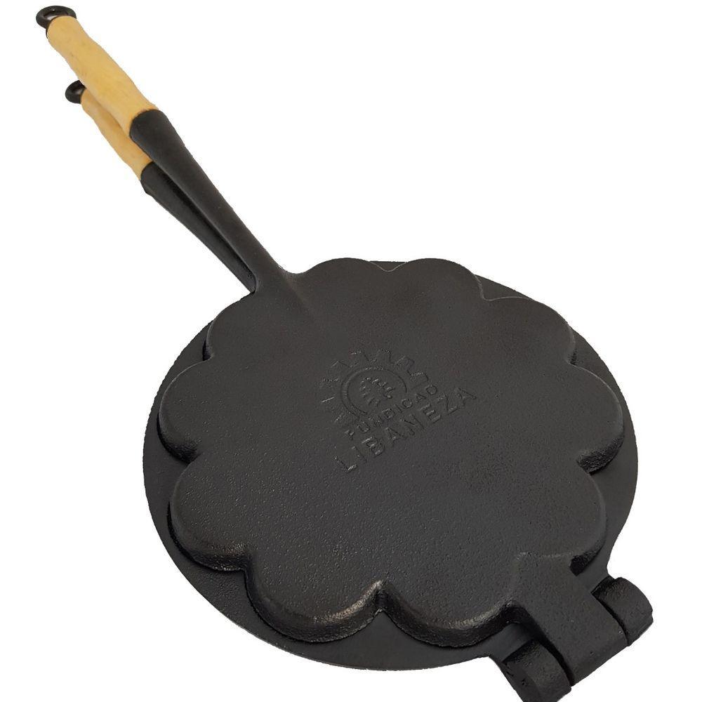 Forma Waffle Ferro Fundido Cabo Madeira Fogão A Lenha 16cm - 1