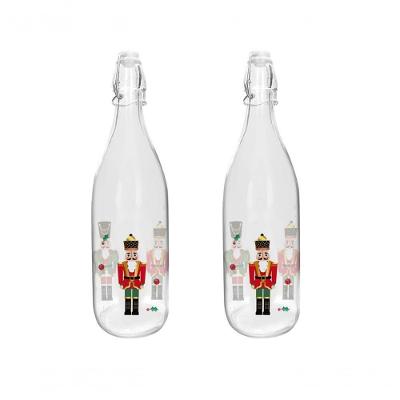 Kit 2 Garrafas Vidro Natal Quebra Nozes 1 L Tampa Pressão