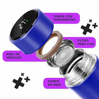 Garrafa Térmica Inteligente Medidor Temperatura Inox Azul