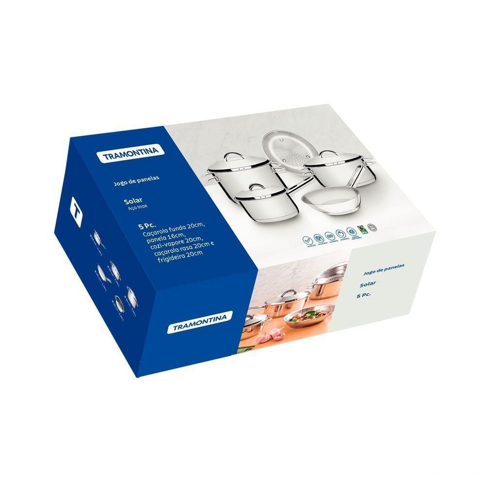 Jogo De Panelas Tramontina Solar Em Aço Inox Com Fundo Triplo E Tampas De Inox 5 Peças Tramontina - 5