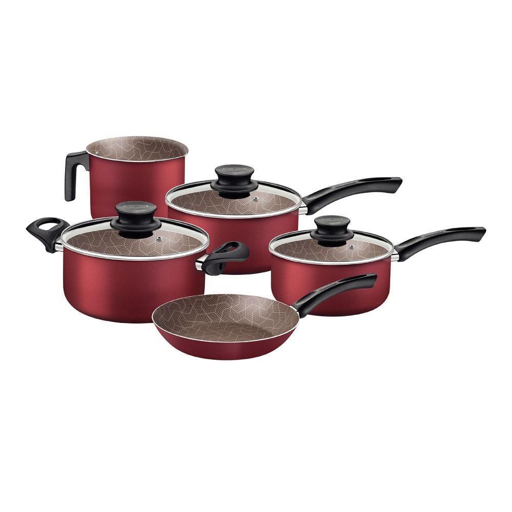 Conjunto De Panelas Paris 5 Peças Em Alumínio Antiaderente Vermelho - Tramontina 28599701 - 1