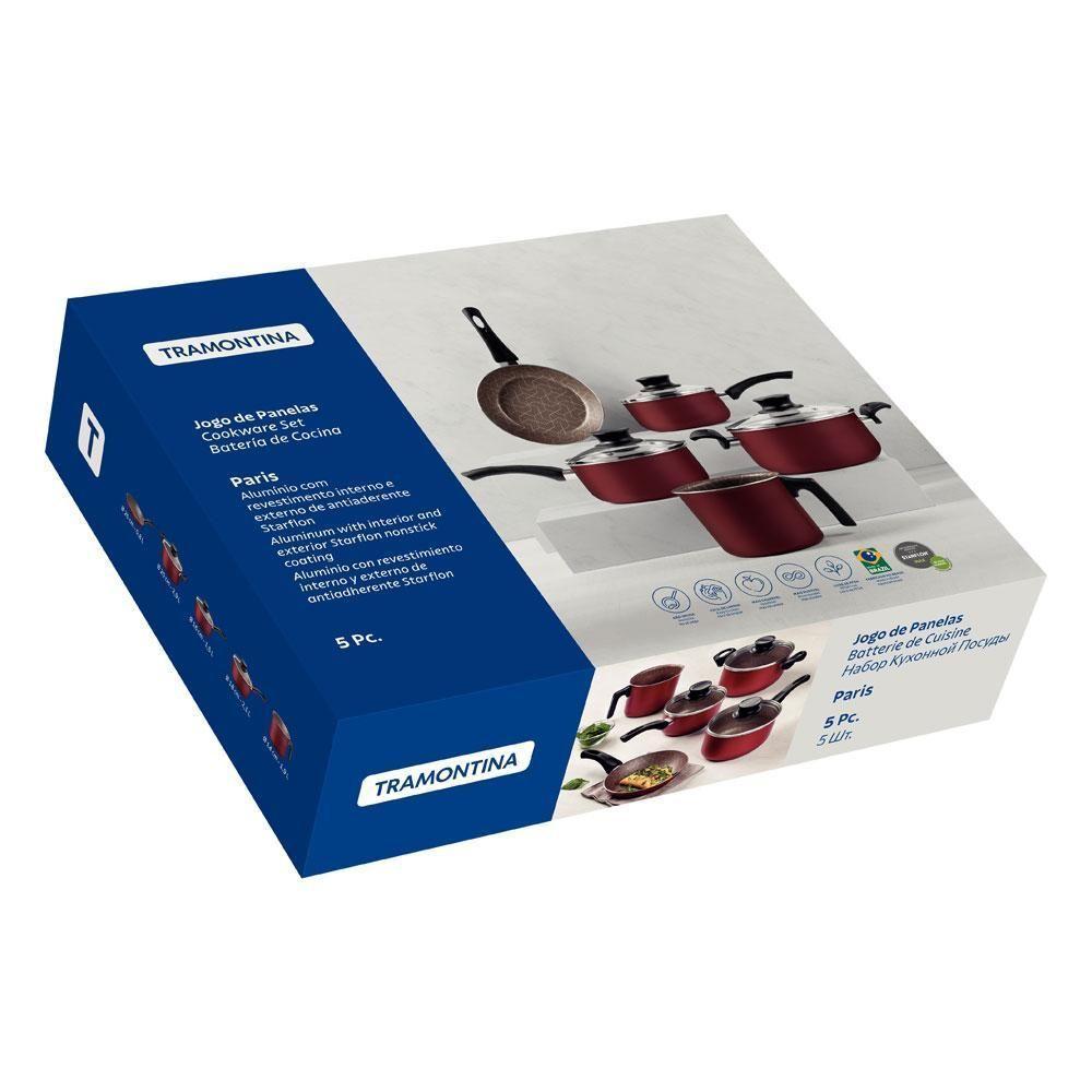 Conjunto De Panelas Paris 5 Peças Em Alumínio Antiaderente Vermelho - Tramontina 28599701 - 3