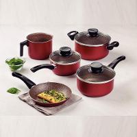 Conjunto De Panelas Paris 5 Peças Em Alumínio Antiaderente Vermelho - Tramontina 28599701 - 2