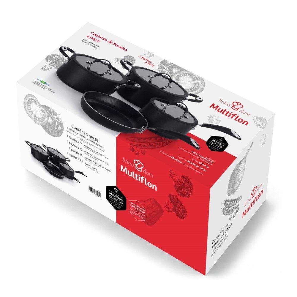 Jogo De Panelas Dom 4 Peças Preto Em Alumínio Com Revestimento Interno Antiaderente Multiflon - 4