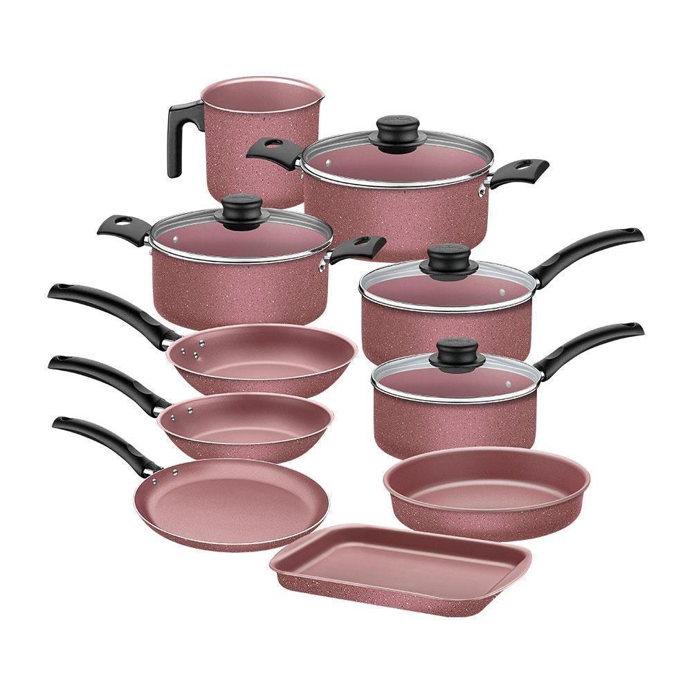 Jogo De Panelas Turim Aluminio Revestimento Antiaderente 10 Peças Rosa - Tramontina 20297464 - 1
