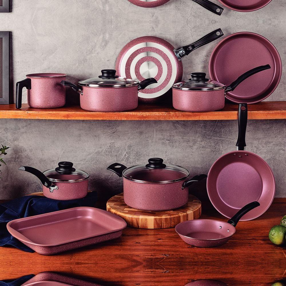 Jogo De Panelas Turim Aluminio Revestimento Antiaderente 10 Peças Rosa - Tramontina 20297464 - 2