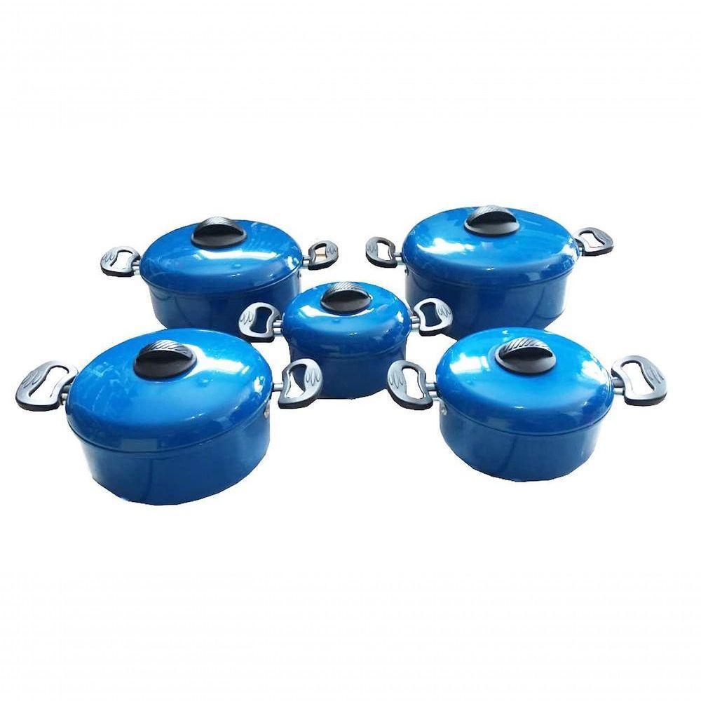 Jogo De Panelas De Alumínio Azul Luxo Com 5 - Peças 14 A 22 - 2