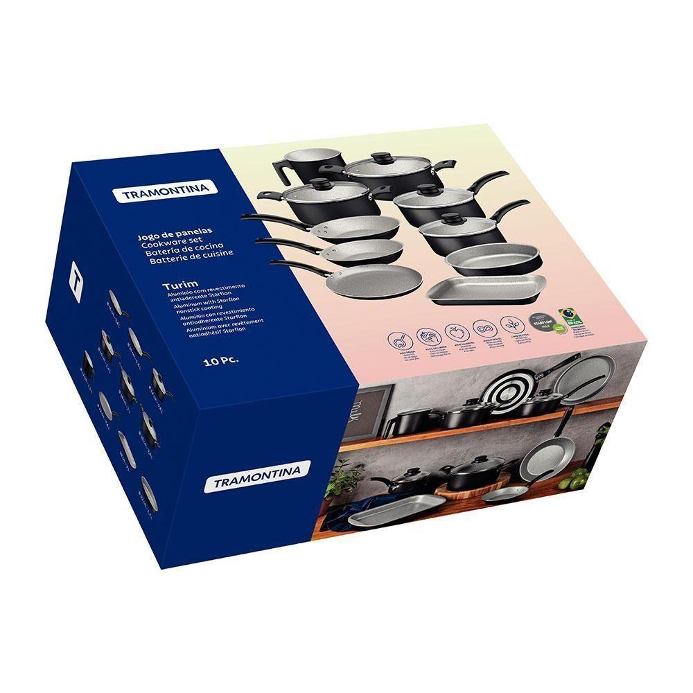 Jogo De Panelas Turim Aluminio Revestimento Antiaderente 10 Peças Preto - Tramontina 20297064 - 2